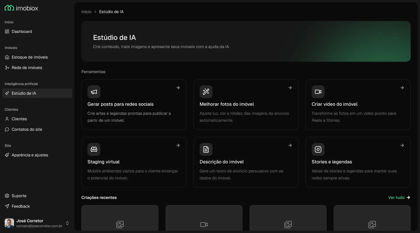 AI Studio with tools for posts, photos, video, staging and descriptions