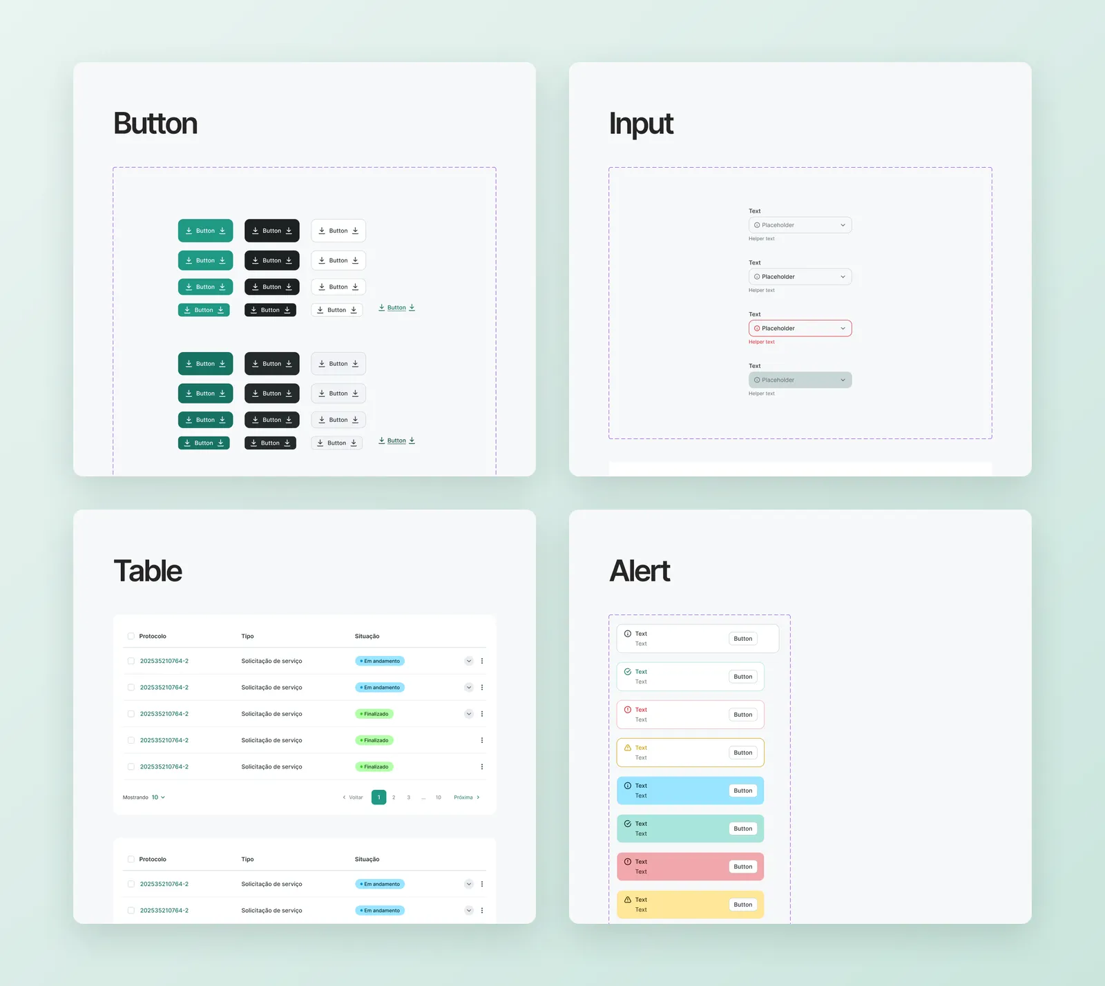 Component sheets for buttons, inputs, tables and alerts