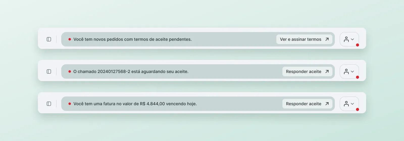 Status bar on the admin, support and financial home pages