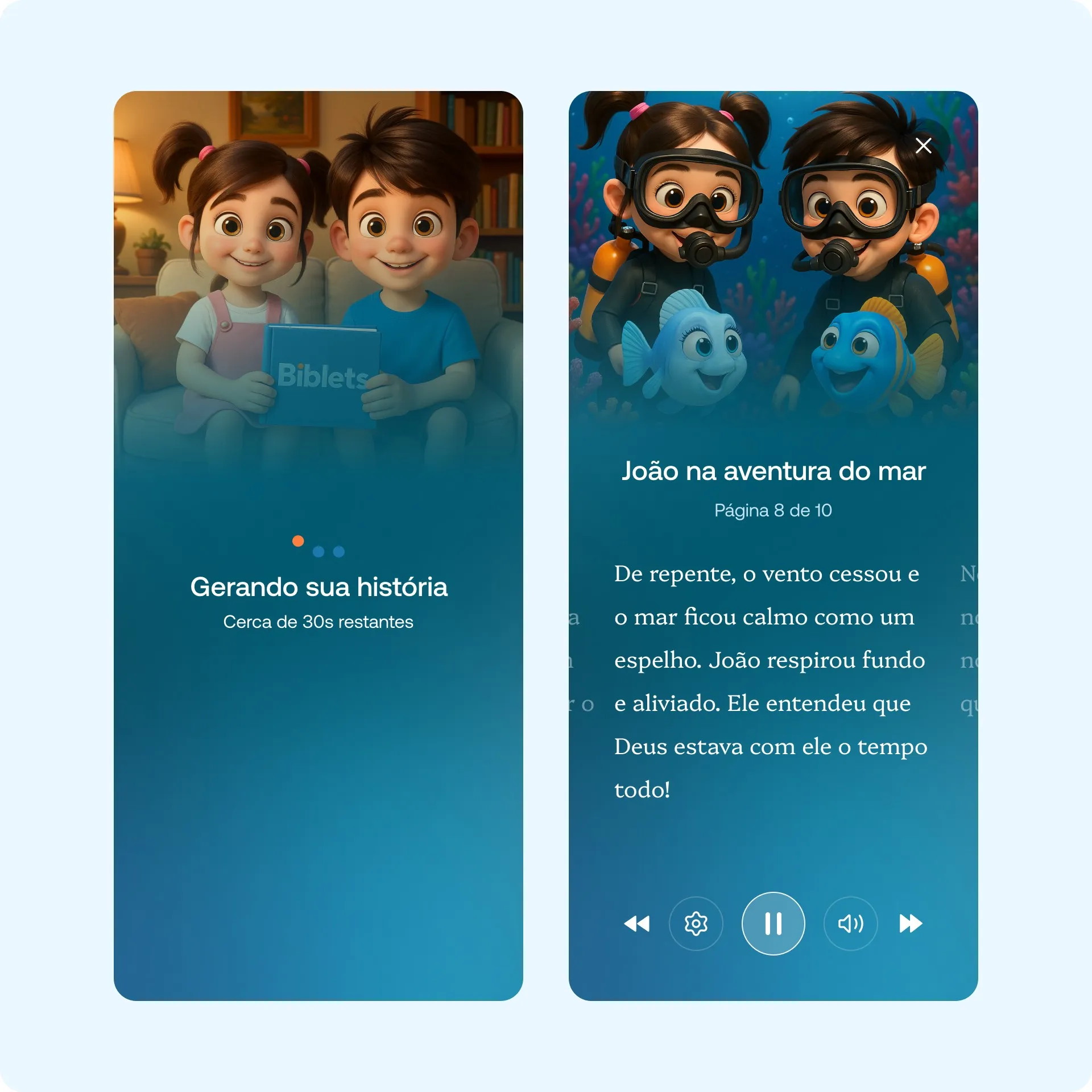 Biblets story screens showing the tone of voice