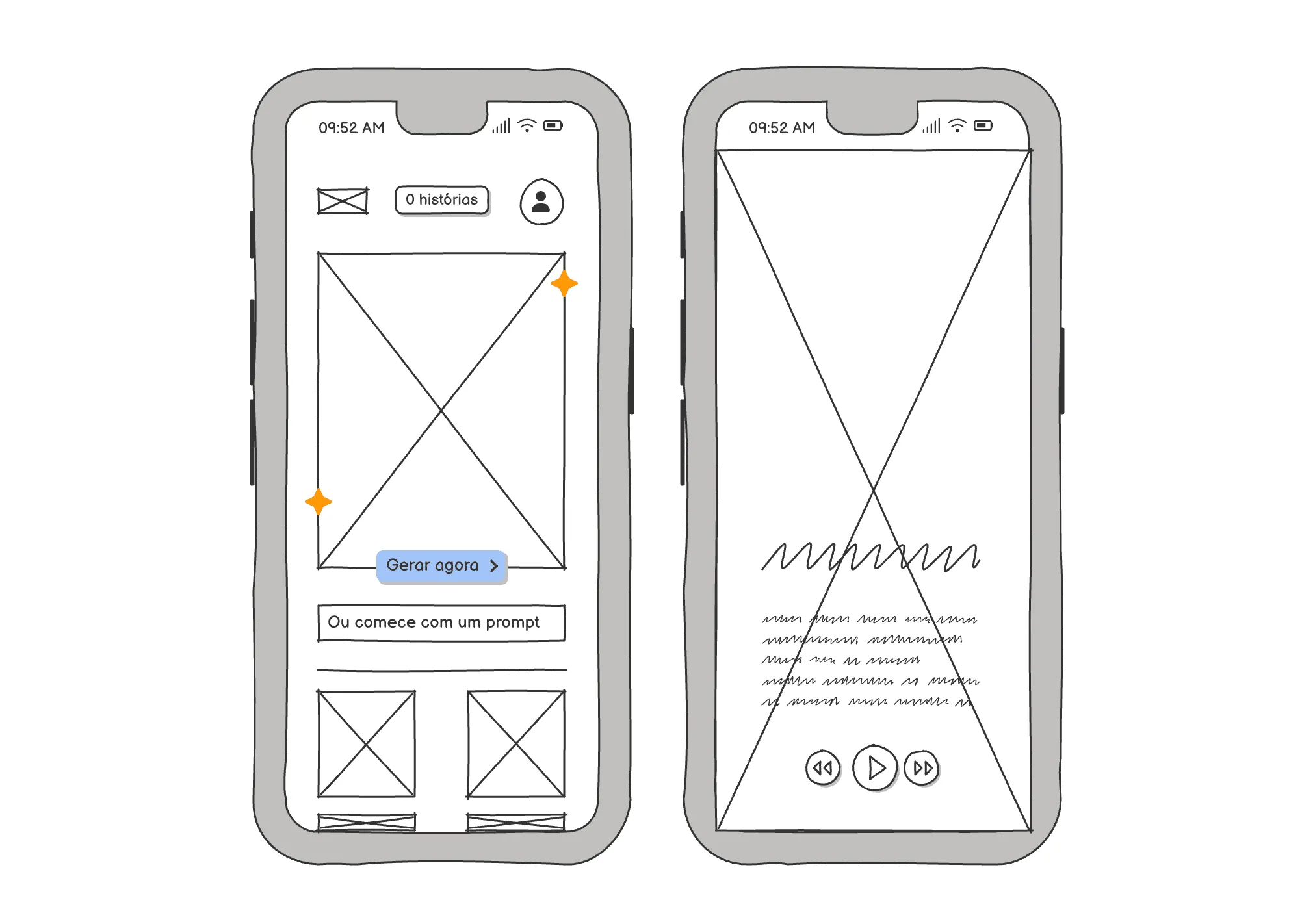 Low-fidelity wireframes of the Biblets app
